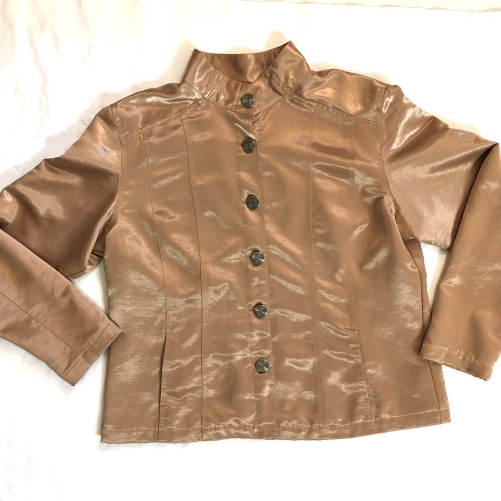 Chico’s Sz 3 gold satin jacket blazer button up